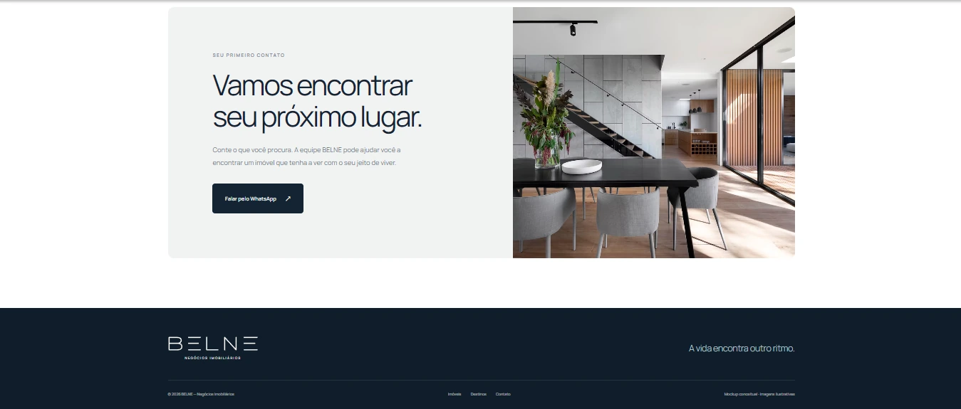 Chamada para atendimento e rodapé do site BELNE.