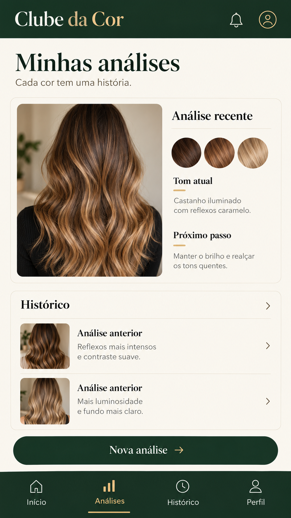 Interface mobile de Clube da Cor